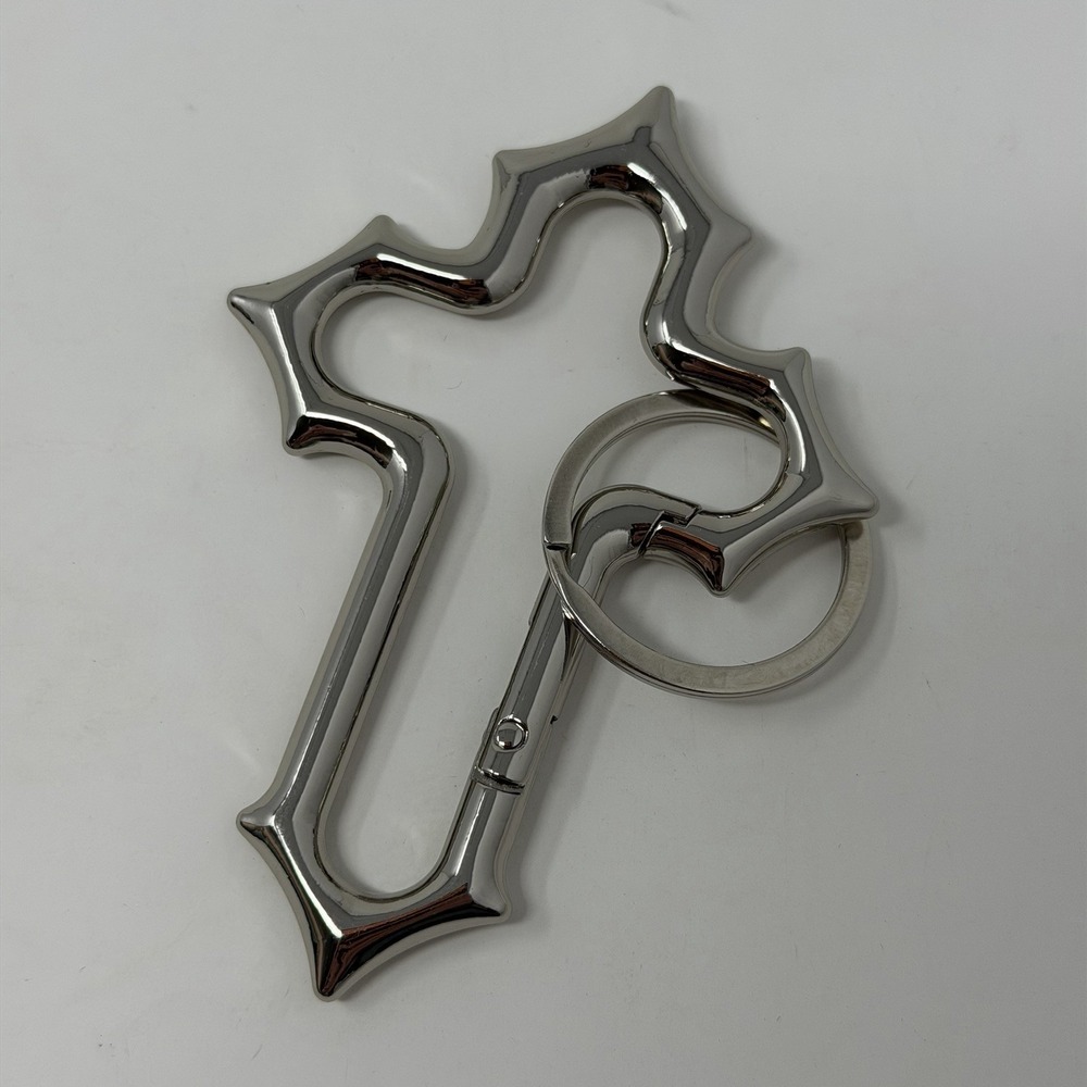 Y2K Cross Carabiner Clip Silver Metal Keychain Key Ring Hiking Gothic Emo Punk